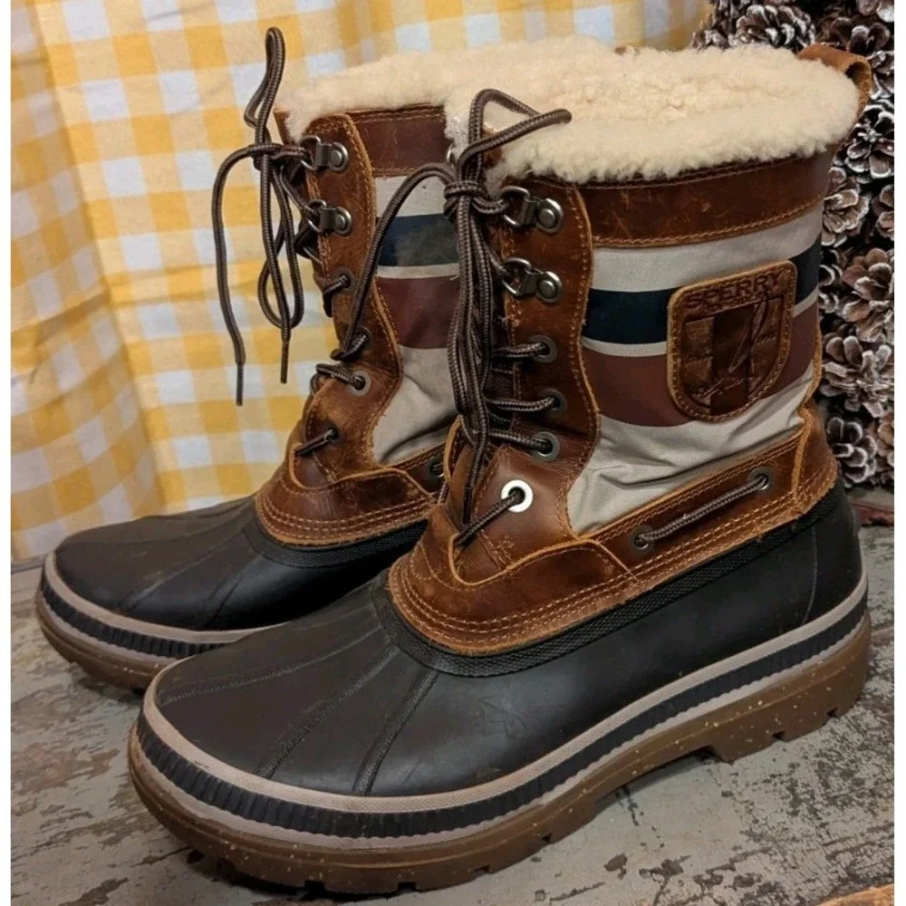 Men's Sperry Top-Sider Ice Bay Tall Duck Winter Boot Shoes Shearling Lined